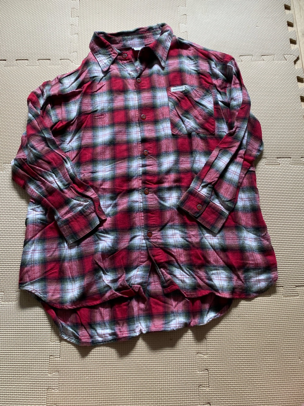 Guess Red and White Plaid Button-Down Shirt Size L
